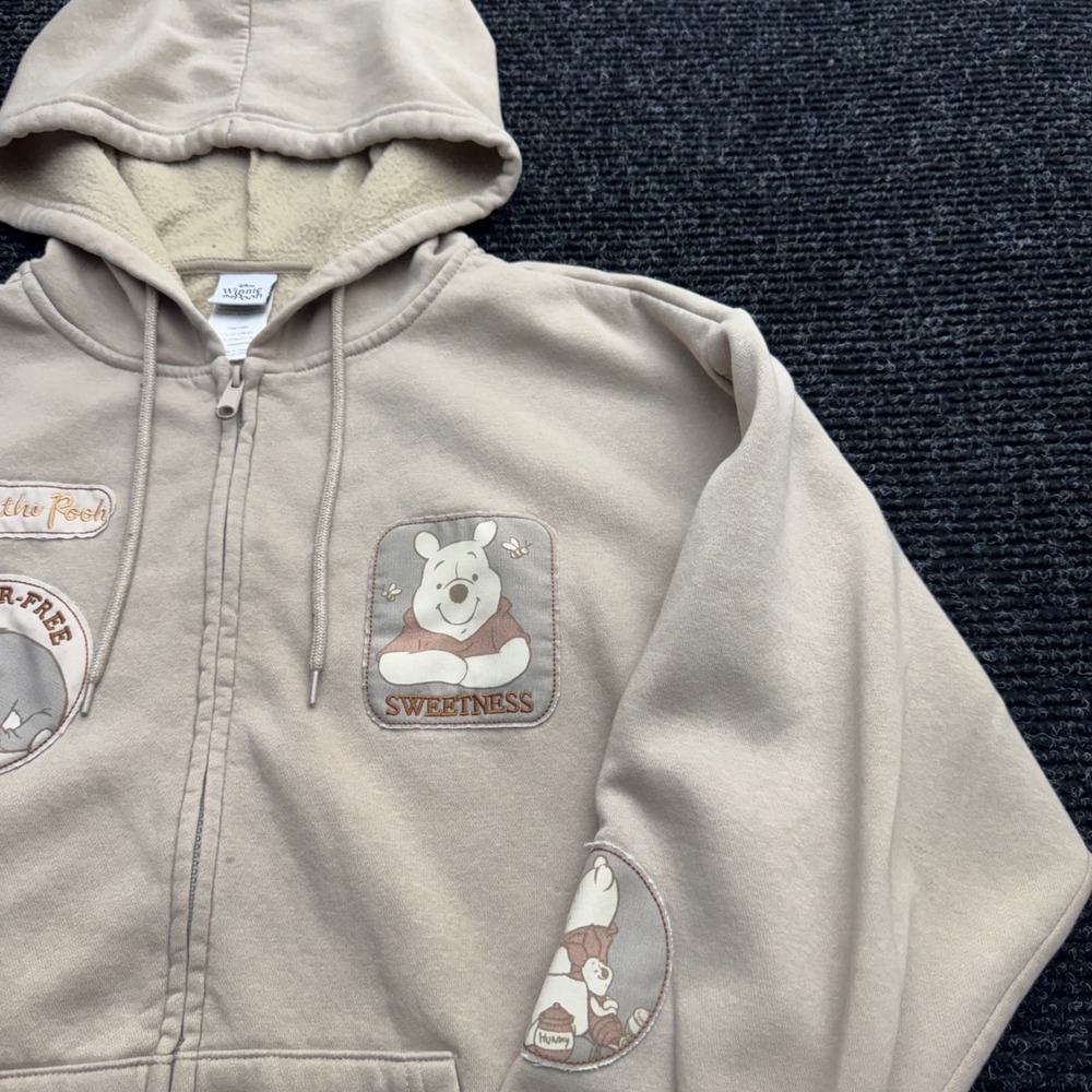 Disney Winnie the Pooh Eeyore Full Zip Hoodie Tan Beige Character Patch Large - Picture 12 of 16